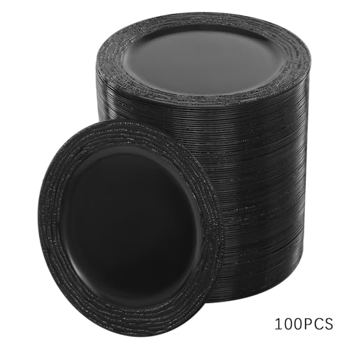 Set de 100 Platos Decorativos Redondos Negro 13 pulg miniatura 2