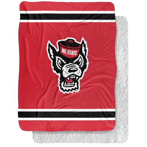 LOGOVISION North Carolina State University Primary Logo Stripes Silky Touch Sherpa Back Super Soft Throw Blanket 60"x80"