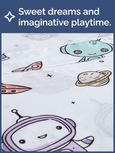 Image of Kids Queen Size Robot Bed Sheets - 4 Piece Kids Robot Sheet Set - Galaxy Space Bedding - Ultra-Soft, Cute & Cozy - Breathable & Machine Washable - Colorful Bed Set for Boys, Girls, Teens & Toddlers