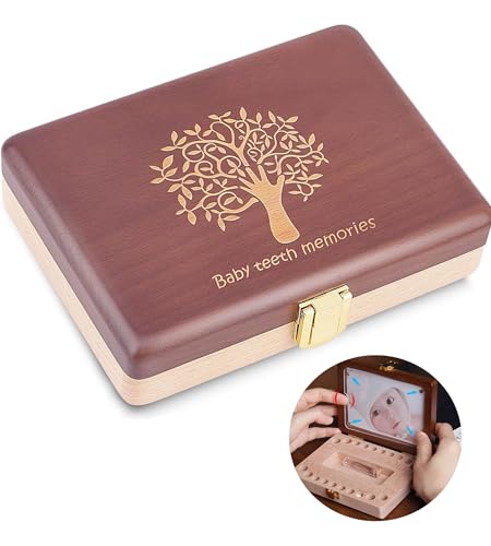 Yukidoke Caixa de dentes de bebê, caixa de lembrança de dentes de bebê, suporte de fada de dente infantil de madeira à mão, caixa de memória de primeiros cachos de dentes perdidos - Estojo de