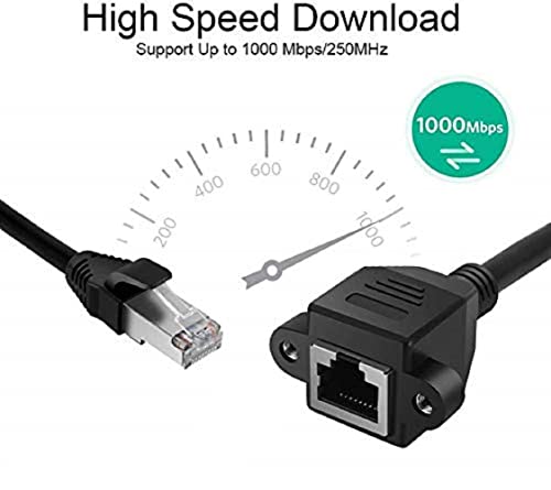 Image of LipiWorld Rj45 Male to Female LAN Cable LAN Network 8 Pin Extension Cable CAT6E Network Panel Mount Screw Lock Ethernet Extension Cable (Pack Of 2-50cm)