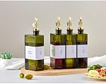 Olive Oil Bouteille de distributeur pour cuisine, 16.9oz /500ml Ensemble de bouteilles de vinaigre de cuisson, récipient à sauce en verre, étiquettes, brosse, entonnoir, bouchons, vert pour huile, vin