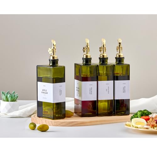 MUVEKA Olive Oil Dispenser Bottle for Kitchen, 16.9oz /500ml Cooking Vinegar Dispenser Bottle Set, Glass Sauce Container, Labels, Brush, Funnel, Stoppers, Green for Oil, Wine by MUVEKA - Used condition - Image 3
