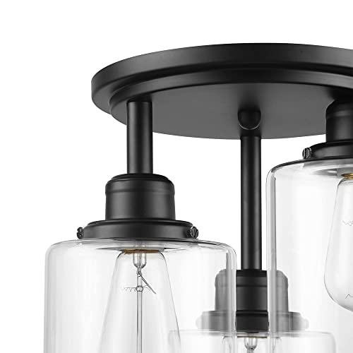 Globe Electric 65456 3-Light Flush Mount Ceiling Light, Matte Black, Clear Glass Shades, Ceiling Light Fixture, Light Fixtures Ceiling Mount, E26 Socket, Bedroom Lights For Ceiling, Flush Mount Light #TOP3