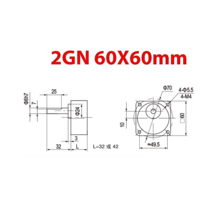 Gearbox Speed 1pcs 2GN Through Hole Mount Gearbox 60x60mm Flange Reduction Gearbox Adjustable Fixed Speed AC Reducer Motor Gear Head Reducer Shaft(90K)
