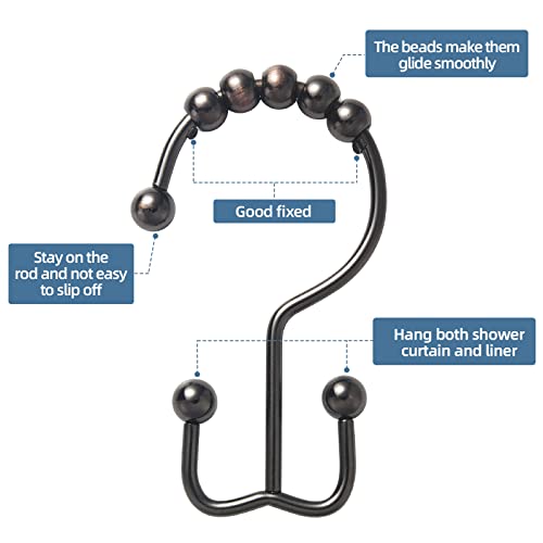 Titanker Shower Curtain Hooks Rings, Rust-Resistant Metal Double Glide Shower Hooks For Bathroom Shower Rods Curtains, Set Of 12 Hooks - Bronze #TOP3
