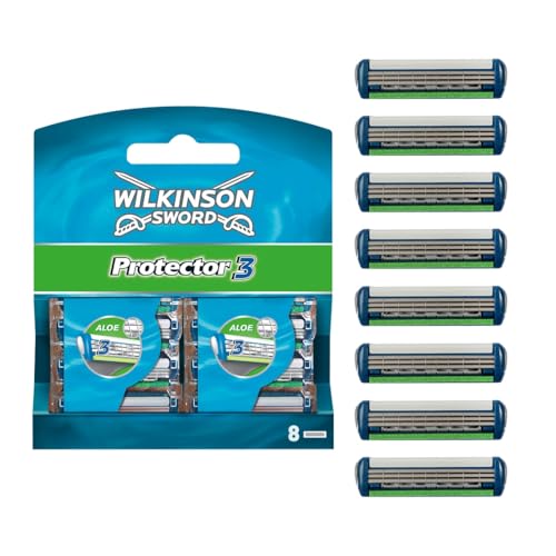 Alecoy Wilkinson Sword Protector 3 Refill Cartridges Razor Blades, 8 Count (Comparable to Schick Protector), Blue, Pack of 8 (70051360)