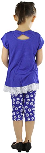 Image of ToBeInStyle Girl's 2 Piece Outfit Top & Leggings Set Casual Graphic Shirt Capri Pants