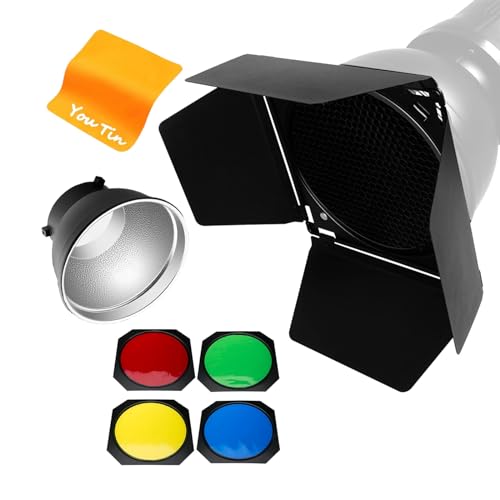 Godox BD-04 Barn Door Barndoor with Honeycomb Grid and 4 Color Gel Filters + 7 inch Bowens Mount...