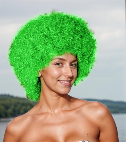 Image of LIULIUBTY Short Bob Hair Wigs Straight with Flat Bangs Synthetic Colorful Cosplay Daily Party Neon Wig for Women + Free Wig Cap 12 inch Natural As Real (Afro, Green)