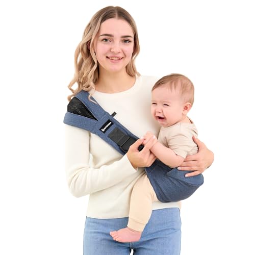AUYEAZGO Toddler Sling Carrier - Premium Cotton, Expandable & Ergonomic, One Size Fits All, Ideal for 6-48 Months (11-44 lbs), Compact & Easy to Use, Blue
