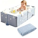 Kingbar Vasca da Bagno Bambini, Vaschetta Bagnetto Neonato Pieghevole, con Tappo di Scarico, Vasca Multifunzione per Bambini 0-8 Anni, Blue