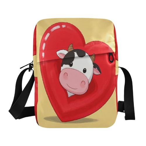 Funny Cartoon Heart Animal Cow small messenger bag for women Crossbody Bags For Women Women's Cross Body Purse Adjustable Strap for Outdoor Daily Outdoor Daily