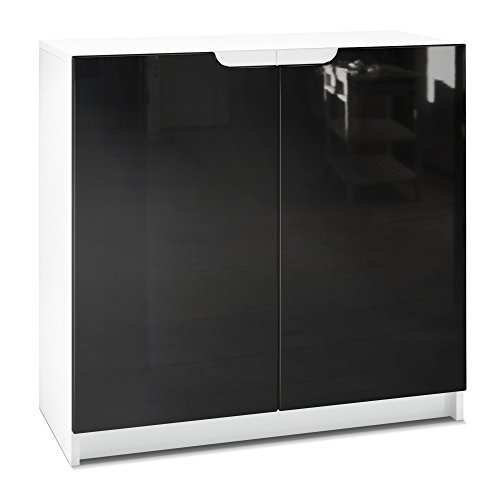 Cómoda Logan, Cuerpo en Blanco Mate/frentes en Negro de Alto Brillo