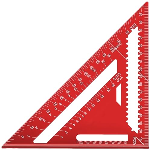 YANJINGSHE Speed Square 7 Inch Aluminium Triangle Ruler Set Square & Carpenters Square for Precise 90 Marking 14 Drill Holes for Quick Screw Positioning Non-Slip T-Base Red