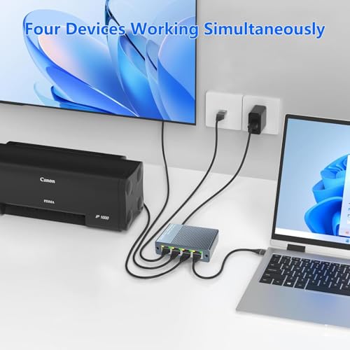 Image of ETZIN Ethernet Splitter, RJ45 Splitter 1 in 4 Out, 1000Mbps Ethernet Adapter Gigabit LAN High Speed Internet Spli-tter with USB C Power Cable for Cat5 /5e /6 /7 /8 Cable Router (EPL-1467H)