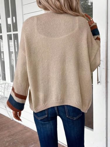 Women's Striped Color Block Long Sleeve Open Front Cardigans Loose Knit Sweaters 2025 Fall Trendy Outfits3