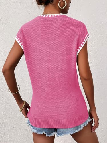 Image of Cap Sleeve Sweater Tops for Women 2026 Knit Summer Sleeveless Tank Vest | Slim Fit, Trendy Color Block, Soft, Skin-Friendly, Strechy, Lightweight, Breathable, Casual Daily Wear
