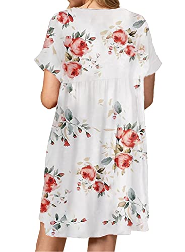 Image of Jayscreate Women's Baby Doll Dress Summer Casual Tunic Pleated Flowy Swing Short Sleeve Black V Neck Mini Dress