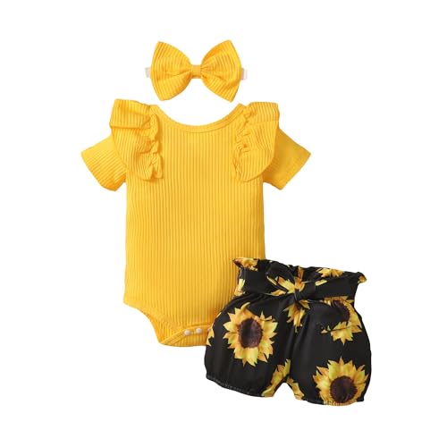 Image of Saeaby Newborn Baby Girl Summer Clothes Infant Girl Outfit Ruffle Romper Short Set Cute Baby Clothes for Girl