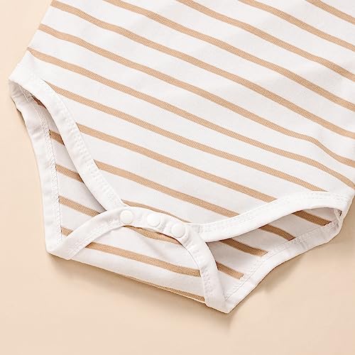 Image of Baby Boy Clothes Striped Romper Cartoon Overall Set 0-18M | Soft Breathable Cotton Romper And Animal Cartoon Overall Shorts Set Offering All-Day Comfort, Daily Wear, Machine Washable