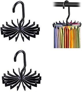 3 Pcs 360 Degree Rotating Tie Rack Belt Hanger Holder Hook 20 Hook Neck Ties Organizer Adjustable Twirling Tie Rack Hanger Holder Multipurpose Organizer Hook Scarf for Closet Storage (Black)