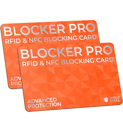 BLOCKER PRO - Triple Blocking Advanced Protection RFID & NFC Blocking Card - Anti-theft protection for Bank cards Debit cards & Credit cards plus ID cards and Passports (2 pack) (Coral Orange)