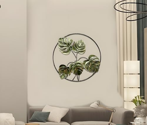 Image of Iron Big Handcrafted Multicolor Round Metal Leaf Abstract Wall Art Decorative Wall Frame Sculpture for Living Room Bedroom Drawing Room Home Decor