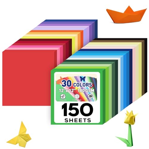 MAXECHO 12 X 12 Colored Cardstock Bulk 150 Assorted Sheets in 30 Colors Construction Paper Card Stock Printer Paper for DIY Crafts Kids School Supplies Cricut 180 GSM