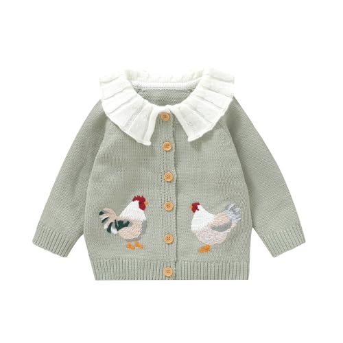 Sprifallbaby - Baby Girl Cardigan Knit Sweater - Animal Embroidery Chunky Coat with Doll Collar for Toddlers and Infants - Best Deal on Amazon