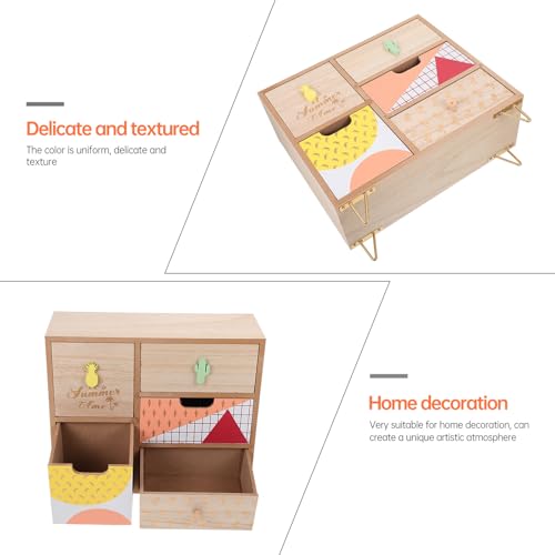 Organizador de cosméticos de madera PRETYZOOM con 5 cajones para joyas de mesa 3