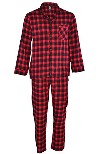 Hanes Men's 100% Cotton Flannel Plaid Pajama Top and Pant Set, Red, Medium
