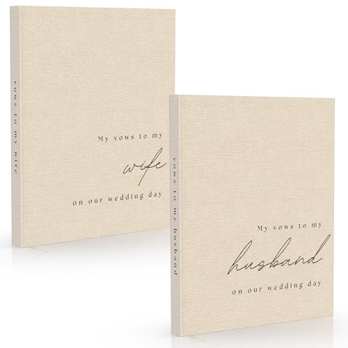 Wedding Vow Books His and Hers - 2 Pack Personalized His & Hers Book - Linen Hardcover Bride and Groom Notebook for Ceremony Vows - Bookmark & Lined Pages - Renewal & Wedding Must Haves
