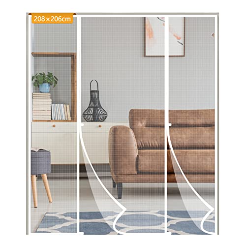 Yotache Fly Screen Door 208 x 206 cm, Reinforced Polyester Double Door Insect Fly Mesh for Sliding Door Patio Door Keep Fly Bug Out, White