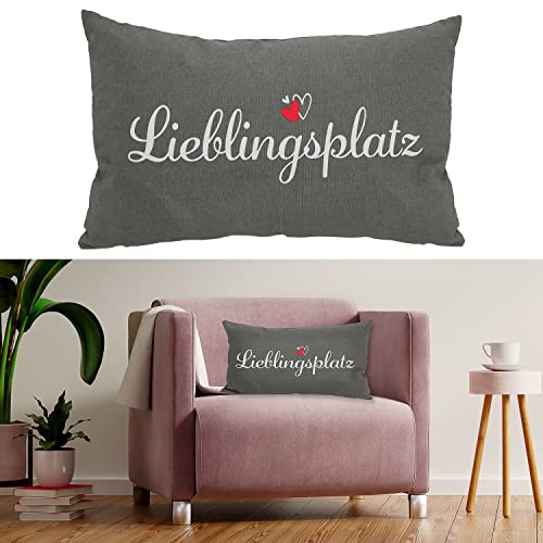 Cepewa Sofakissen Lieblingsplatz mit Reißverschluss | 50x30cm 280g Füllung grau weiß rot | Kuschelkissen Dekokissen waschbar (1 x Sofakissen Lieblingsplatz)