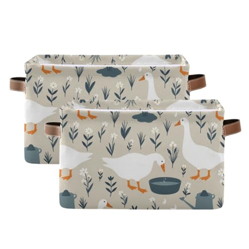 Image of Aslsiy Storage Basket Cute Goose Nursery Bins Doodle Flowers Baby Box Canvas Clothes Shelf Basket Laundry Hamper Gift Basket for Home Closet 2 Pcs