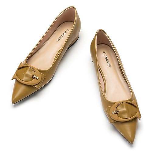 C.Paravano Women's Flats - Pointed Toe Dressy Shoes Ballet Flats Comfortable Slip on Shoes for Women Work,Daily(Size 8.5,Straw)