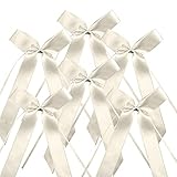 Satinband Hochzeit Schleifen, 100 STK Autoschleifen Antennenschleifen Hochzeit weiß-Autoschleifen als Auto Schmuck Hochzeitsdeko-Antennenschleifen Hochzeit Geburtstag Geschenkenverpackung (Beige)