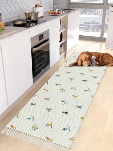 Skiing Runner Rug Non Slip Kitchen Rug Tassels Washable Woven