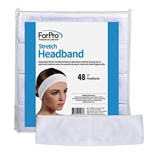 ForPro Professional Collection Stretch Headbands - Moisture Absorbent Disposable Spa - 2.25” W x 18” C - 48-Count