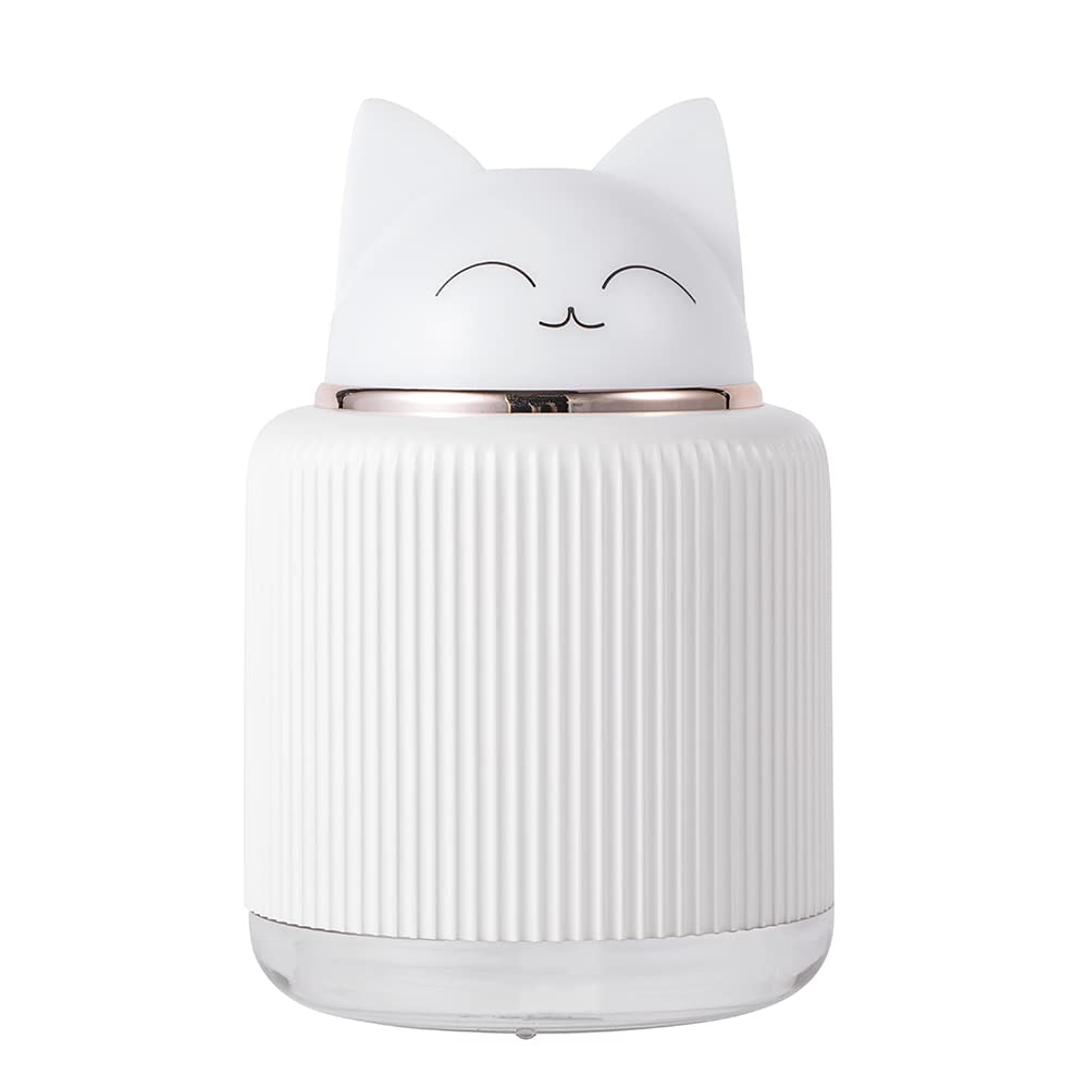 Mini Humidifier, Cute Cat Shape Humidifier,USB Personal Desktop Humidifier for Car, Plants, Office Room, Bedroom, 2 Mist Modes, 2 LED Colors,Auto Shutoff, Quiet (White)