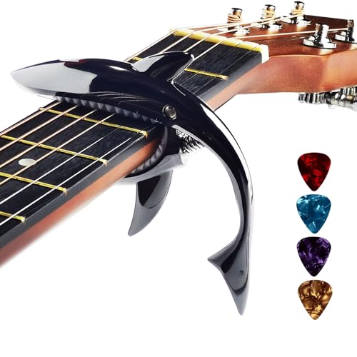 Capotasto per chitarra in lega di zinco Capo Shark Capo per chitarra acustica ed elettrica, sembra fresco e durevole (nero)