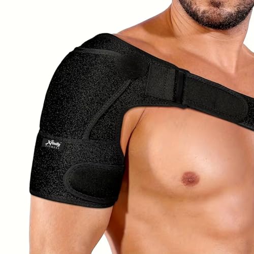 Xfinity Fitness Neoprene Shoulder Support Belt Brace for Men & Women | Adjustable Support for Pain Relief, Compression & Rotator Cuff Stability | Shoulder Pain Relief Product (Black)