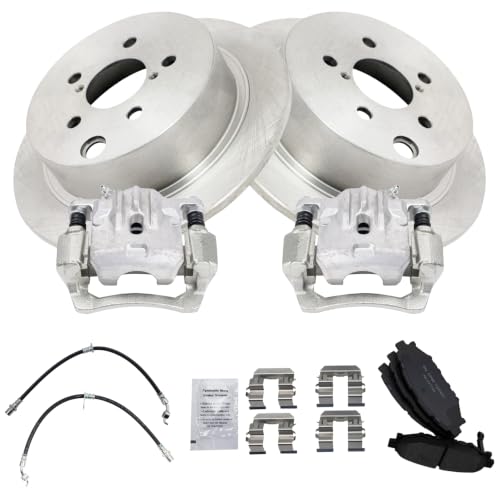 Image of TRQ Rear Brake Pad and Rotor Set Ceramic Coated Rotors Calipers Compatible with 2014-2018 Subaru Forester 2013-2015 XV Crosstrek 2016-2017 Crosstrek