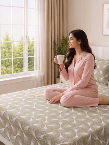 Image of Mafatlal 130 GSM Pearl Printed Single Bedsheet with 1 Pillow Cover | 60 x 90 Inches | Cozy Microfiber Bedding | Smooth Texture, Shrink Resistant, Vibrant Colors, Long-Lasting Quality | Khaki Green