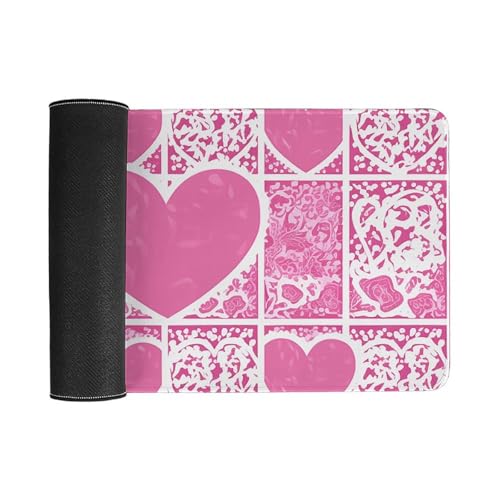 Tapis de souris grande taille rose et blanc antidérapant pour bureau - 3