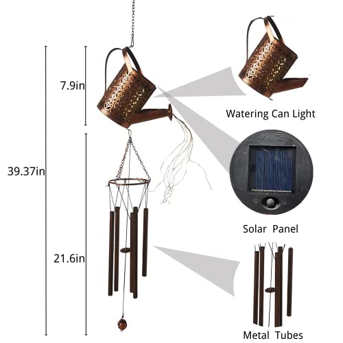 Solar Wind Chimes Waterproof Metal Wind Chime With Watering Can Lights Unique Hanging Windchimes Outdoor Garden Decor,Without Shepherd Hook #TOP4