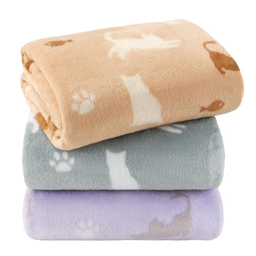 luciphia 3 Stück Hundedecke Katzendecke Waschbare Haustier Decken aus Flanell für Kleine Mittel Große Katzen und Hunde Verdickte Tragbare Schutzdecke für Sofas Autos Betten Katze Kralle Fisch 45*75cm
