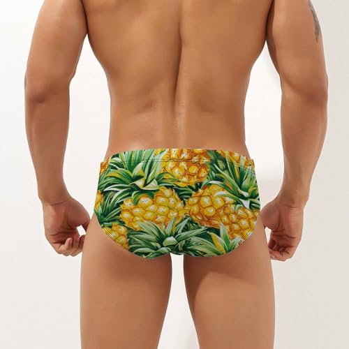 Pineapples Printed Swim Briefs for Men Sexy Bikini Swimwear Elastic Beach Trunks Bathing Suit3