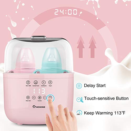Bottle Warmer Sterilizer, WOHOME Baby Bottle Warmer Quickly Heating Warm Milk Assisted Food with LED Display and Delay Start Function, Pink - Thumbnail 3